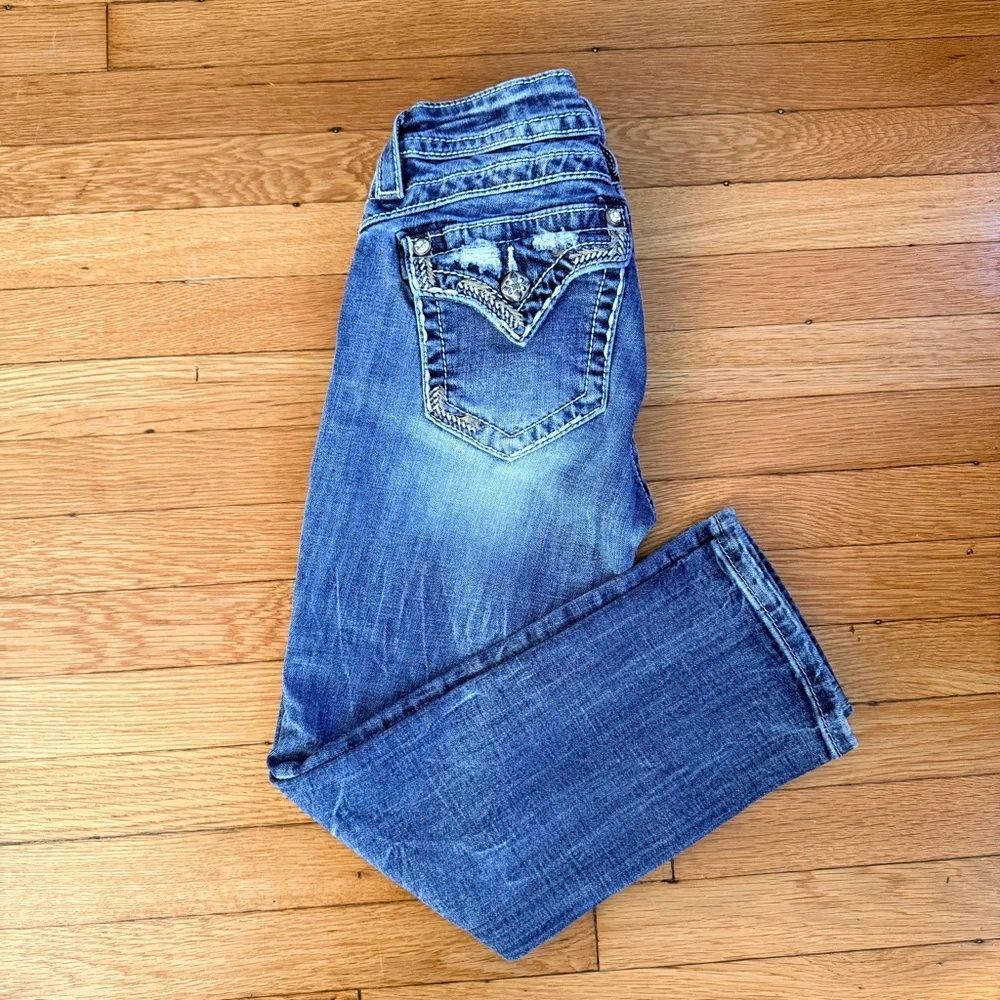 Miss Me Crop Jeans Size 25 ME8518C3 Rhinestone Flap Pockets Stretch